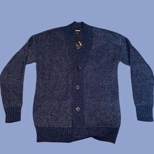 Men’s Express Navy Blue Chunky Ribbed Knit Button Down Cardigan Sweater Small